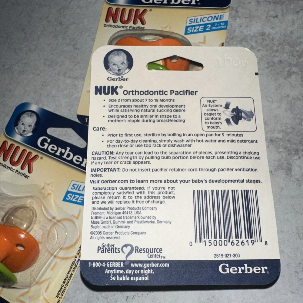 3 Lot Vintage 2005 Gerber NUK Orthodontic Silicone Pacifier Size 2 NOS Orange